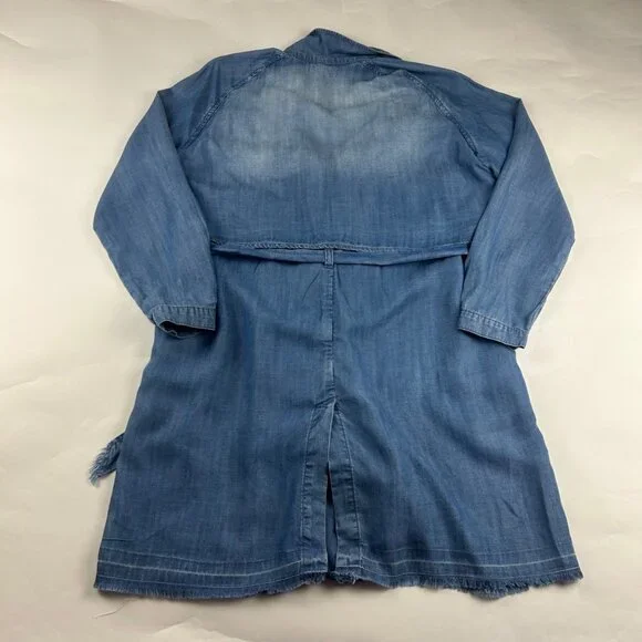 Cloth & Stone Blue Denim Tencel Belted Midi Summer Trench Coat M - Picture 8 of 9